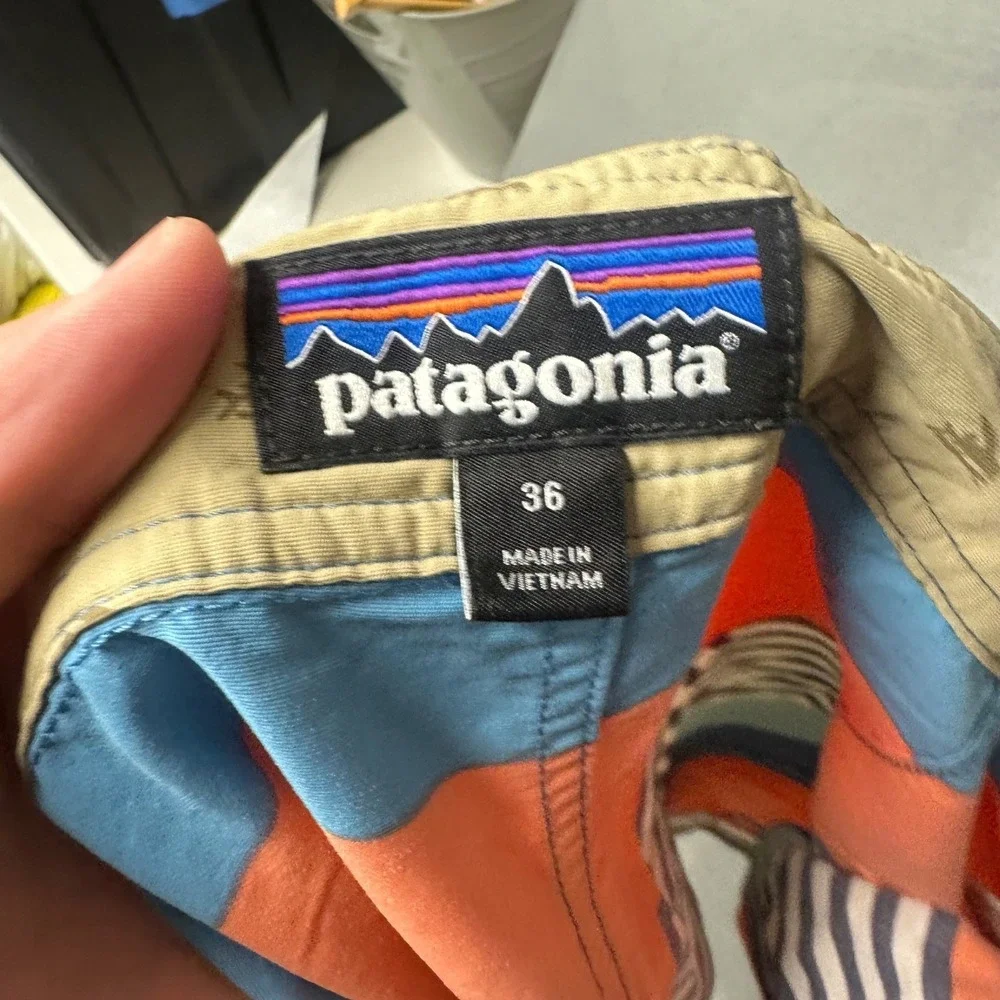 Patagonia Board Shorts‎ Size 36 Orange Striped Swim Trunks Men